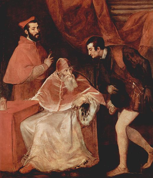 Portrat des Papstes Paulus III mit Kardinal Alessandro Farnese und Herzog Ottavio Farnese.