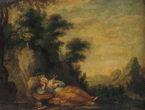 Saint Dorothea meditating in a landscape