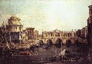 Canaletto Capriccio: The Grand Canal, with an Imaginary Rialto Bridge and Other Buildings fg painting