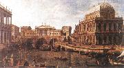 Canaletto Capriccio: a Palladian Design for the Rialto Bridge, with Buildings at Vicenza oil on canvas