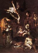 Caravaggio Nativity with St Francis and St Lawrence fdg oil