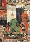 Bihzad Timur enthroned and holding the white kerchief of rule oil on canvas