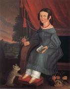 Anonymous Girl with A Grey Cat painting