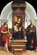 Raphael The Madonna and Child Enthroned with Saint John the Baptist and Saint Nicholas of Bari oil on canvas
