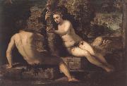 Tintoretto The funf senses with landscape oil