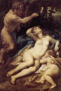 Correggio Venus, satyr and Cupido oil on canvas