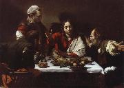 Caravaggio jesus och larjungarna i emmaus painting