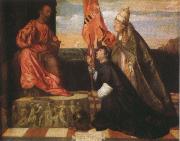 Titian By Pope Alexander six th as the Saint Mala enterprise's hero were introduced that kneels in front of Saint Peter's Ge the cloths wears Salol oil painting on canvas