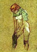 toulouse-lautrec kvinna som drar pa sig strumpan oil on canvas