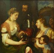 Titian Conjugal allegory  Louvre oil painting