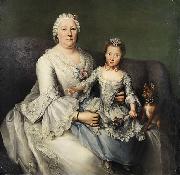 Anonymous Adelige Dame mit kleinem Madchen und Schobhundchen oil painting
