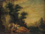 Anonymous Saint Dorothea meditating in a landscape oil painting on canvas