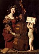 Domenichino Sainte Cecile avec un ange tenant une partition musicale oil on canvas
