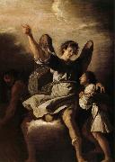 Fetti,Domenico L'ange gardien protegeant un enfant de l'empire du demon oil on canvas