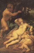 Correggio Venus,Satyr and Cupid (mk05) oil on canvas