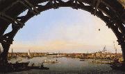 Panorama di Londra attraverso un arcata del ponte di Westminster (mk21) Canaletto