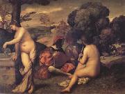 Giorgione Fete champetre(Concerto in the Country) (mk14) oil on canvas