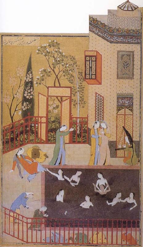 Bihzad The Master of the garden espies the maidens bathing in his pool china oil painting image
