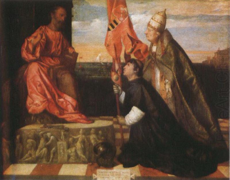 Titian By Pope Alexander six th as the Saint Mala enterprise's hero were introduced that kneels in front of Saint Peter's Ge the cloths wears Salol china oil painting image