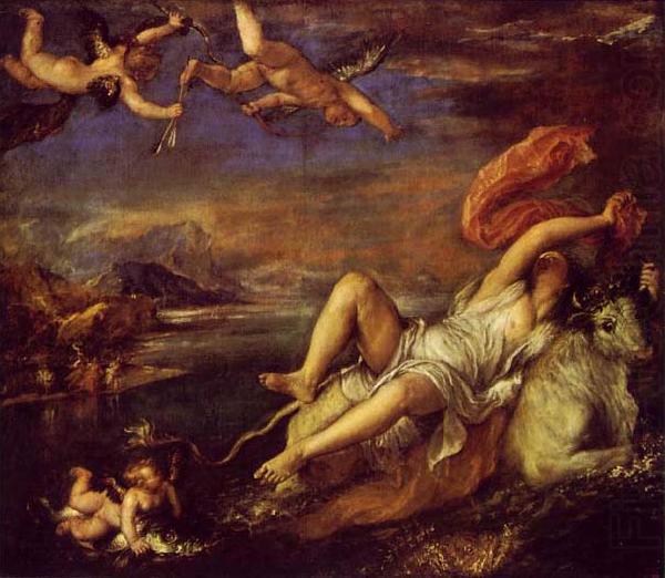 Titian The Rape of Europa  is a bold diagonal composition which was admired and copied by Rubens. china oil painting image