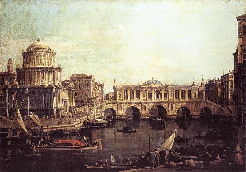 Capriccio: The Grand Canal, with an Imaginary Rialto Bridge and Other Buildings fg, Canaletto