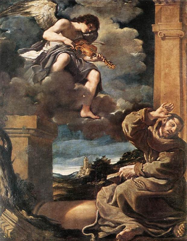 St Francis with an Angel Playing Violin sdg, GUERCINO