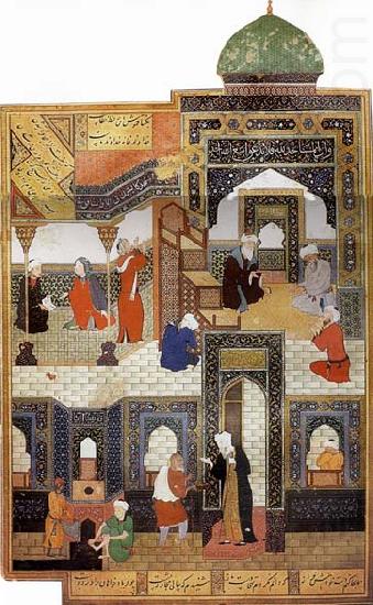 A dervish begs to be admitted in the mosque, Bihzad