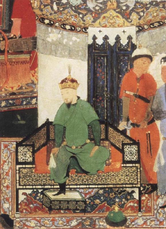 Timur enthroned and holding the white kerchief of rule, Bihzad