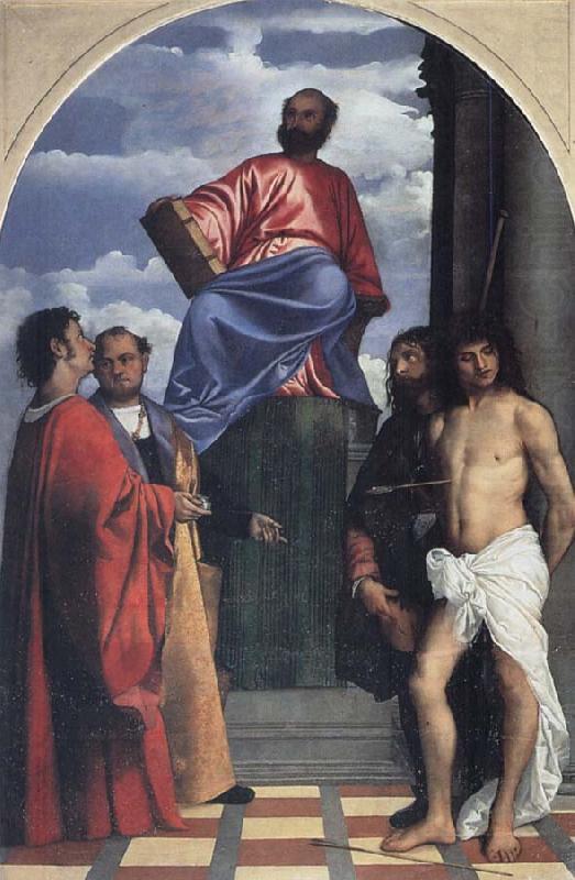 St Mark with SS Cosmas,Damian,Roch and Sebastian, Titian