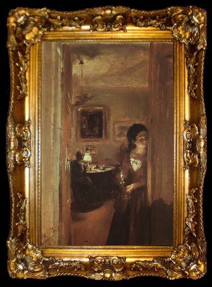 framed  Adolph von Menzel The Artist