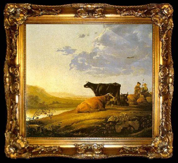 framed  Aelbert Cuyp Young Herdsman with Cows by a River, ta009-2