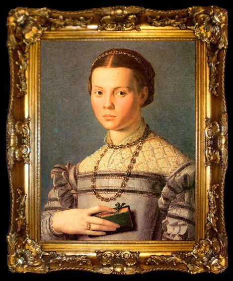 framed  Agnolo Bronzino Portrait of a Young Girl with a Prayer Book, ta009-2