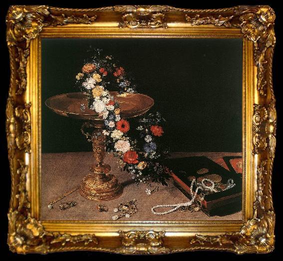 framed  BRUEGHEL, Jan the Elder Still-Life with Garland of Flowers and Golden Tazza fdg, ta009-2