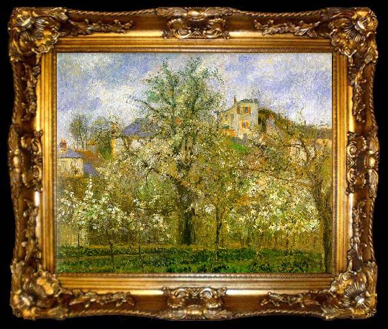 framed  Camille Pissaro Kitchen Garden with Trees in Flower, Pontoise, ta009-2