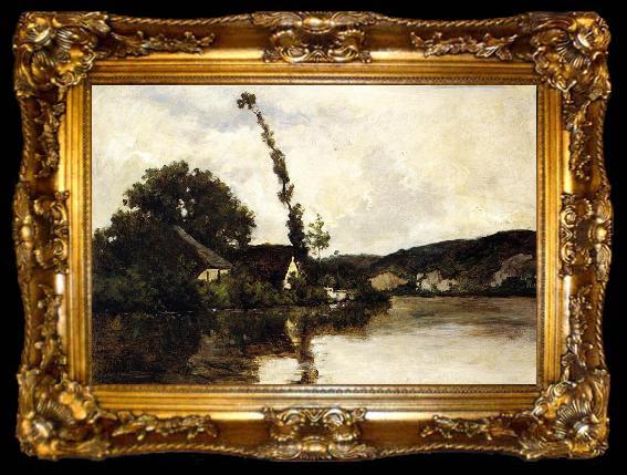 framed  Charles-Francois Daubigny River Landscape, ta009-2