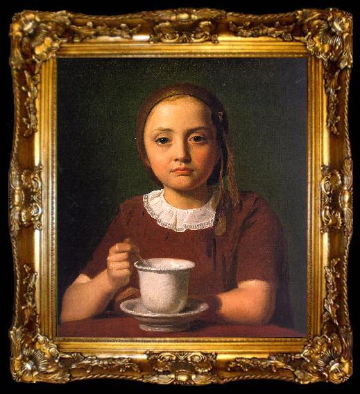 framed  Constantin Hansen Little Girl with a Cup, ta009-2