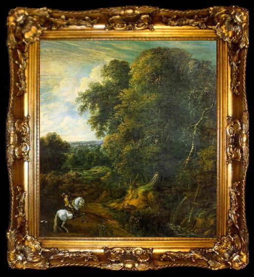 framed  Corneille Huysmans Landscape with a Horseman in a Clearing, ta009-2