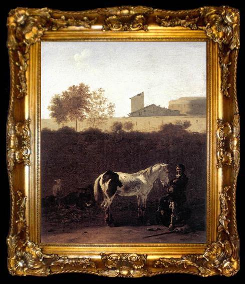 framed  DUJARDIN, Karel Italian Landscape with Herdsman and a Piebald Horse sg, ta009-2