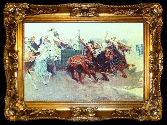 framed  Frederick Remington Bringing Home the New Cook, ta009-2
