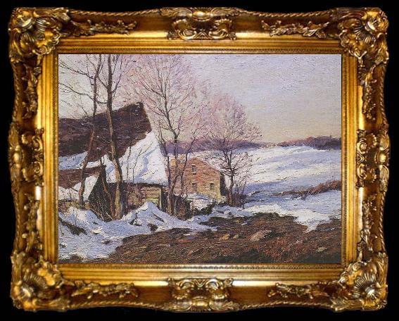framed  George M Bruestle Barns in Winter, ta009-2