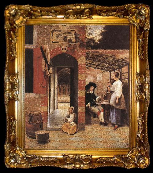 framed  HOOCH, Pieter de Drinkers in the Bower af, ta009-2