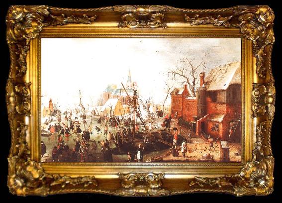 framed  Hendrick Avercamp Winter Scene at Yselmuiden, ta009-2