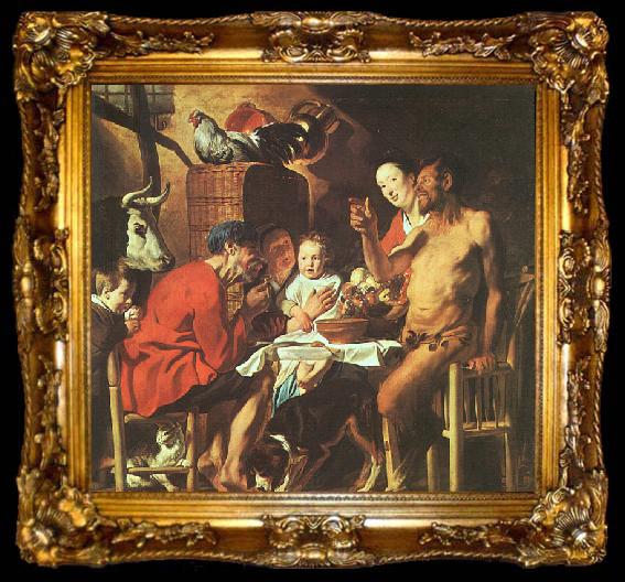 framed  Jacob Jordaens Satyr at the Peasant