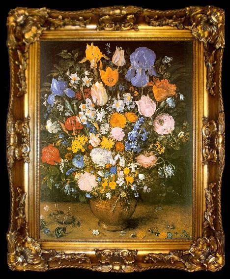 framed  Jan Brueghel Bouquet of Flowers in a Clay Vase, ta009-2