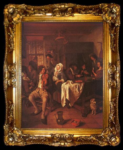 framed  Jan Steen Inn with Violinist Card Players, ta009-2