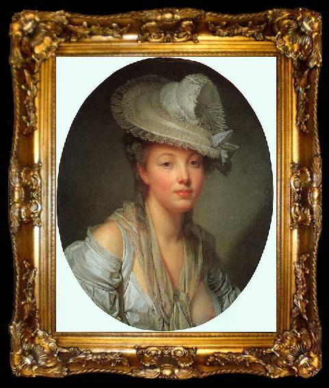 framed  Jean Baptiste Greuze Young Woman in a White Hat, ta009-2