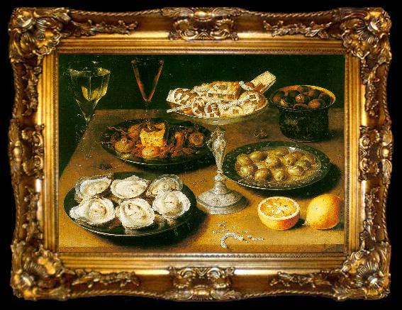 framed  Osias Beert Still Life with Oysters and Pastries, ta009-2