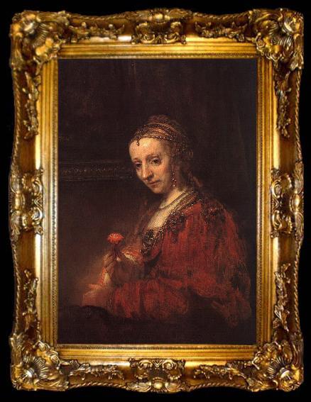 framed  Rembrandt Lady with a Pink, ta009-2
