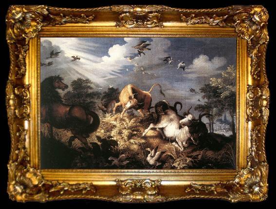framed  Roelant Savery Horses and Oxen Attacked by Wolves, ta009-2