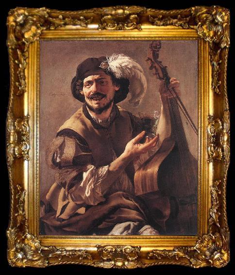 framed  TERBRUGGHEN, Hendrick A Laughing Bravo with a Bass Viol and a Glass  at, ta009-2